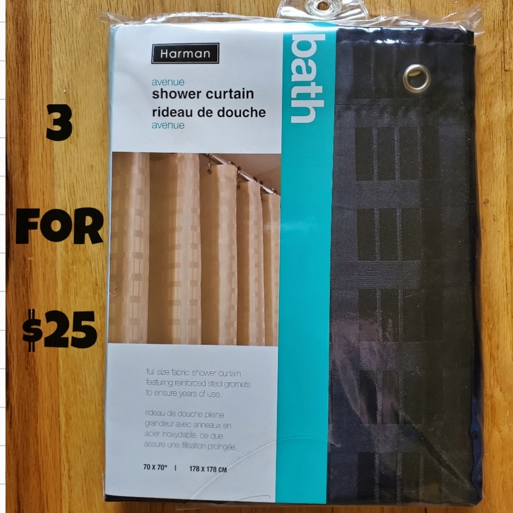 Harman Avenue Solid Black Shower Curtain NWT